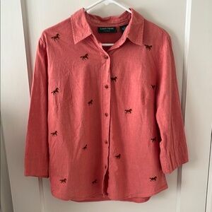 LEMON GRASS coral cotton Button-Up Shirt Horse Embroidery Rodeo western novel L